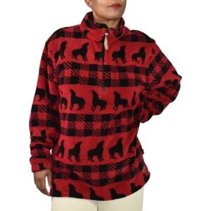 Woolrich Sherpa Fleece Jacket Red Quarter Zip Wolf Buffalo Plaid Blanket Large